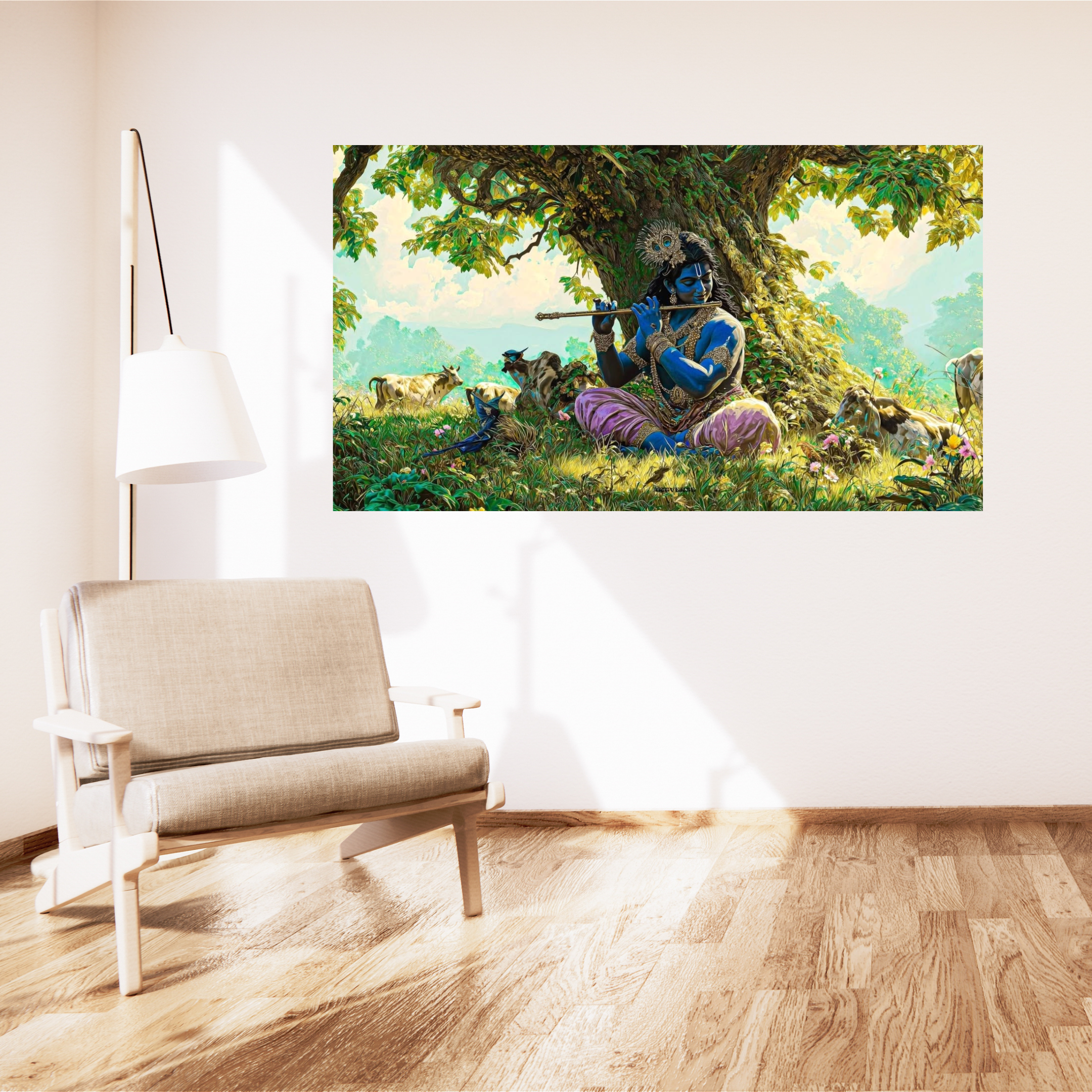 Lord Krishna With Flute – 3 Piece Split Wall Poster