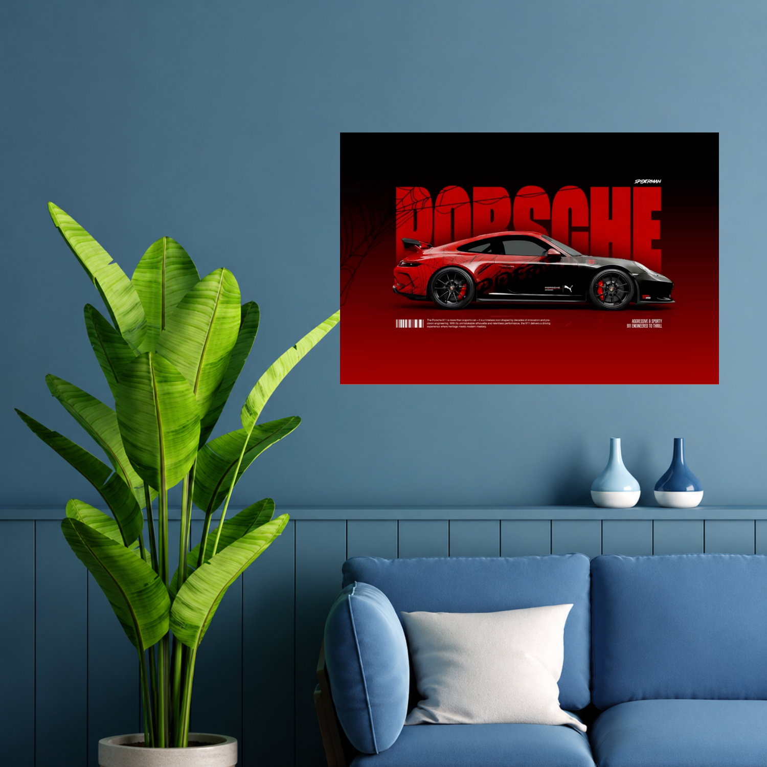 Porsche 911 Sports Car Black Edition Premium Wall Art Poster