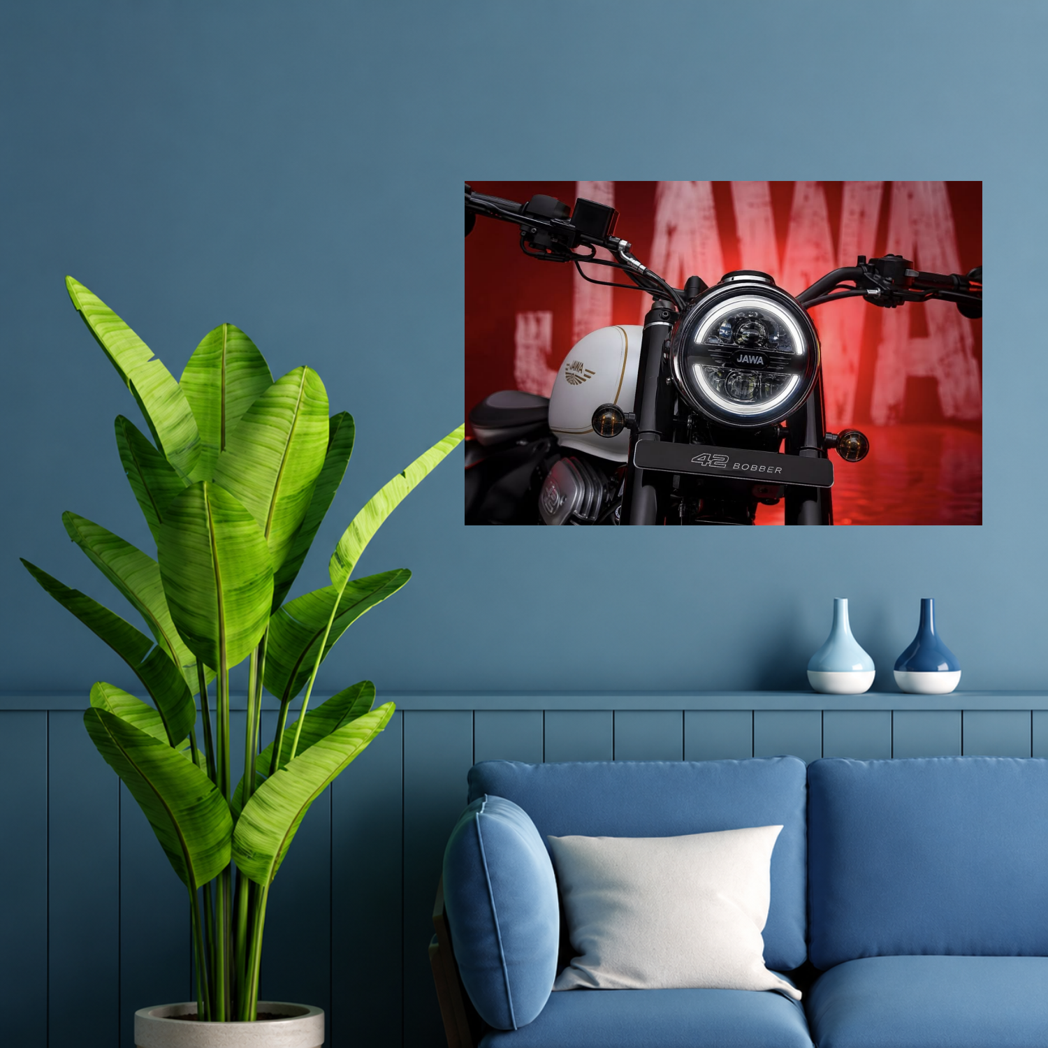 Jawa 42 Bobber Motorcycle Front View Premium Wall Art Poster