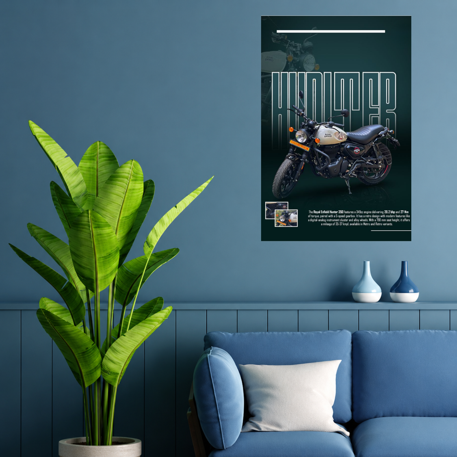 Royal Enfield Hunter 350 Modern Wall Art Poster