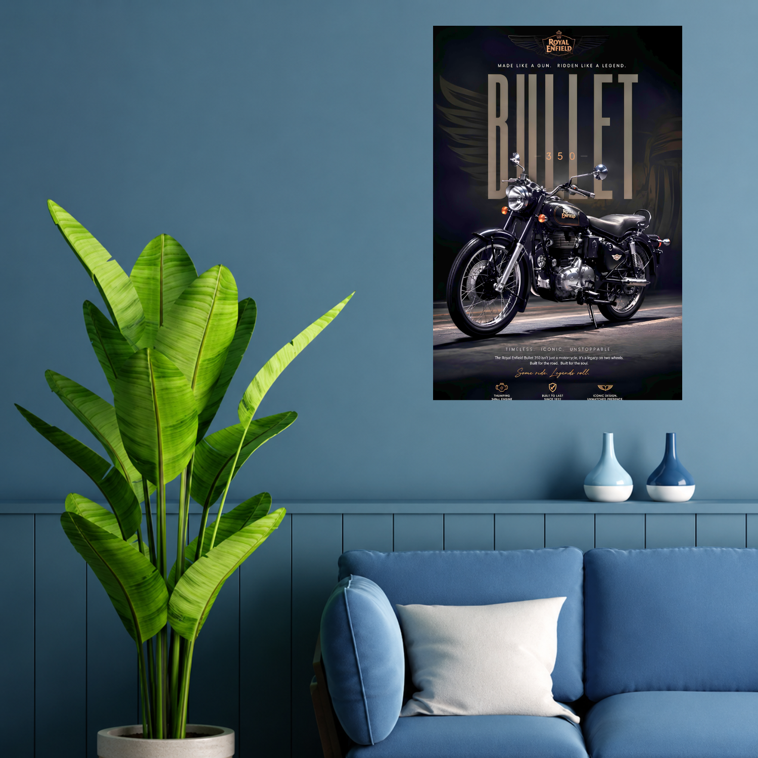 Royal Enfield Bullet 350 Classic Motorcycle Premium Wall Art Poster