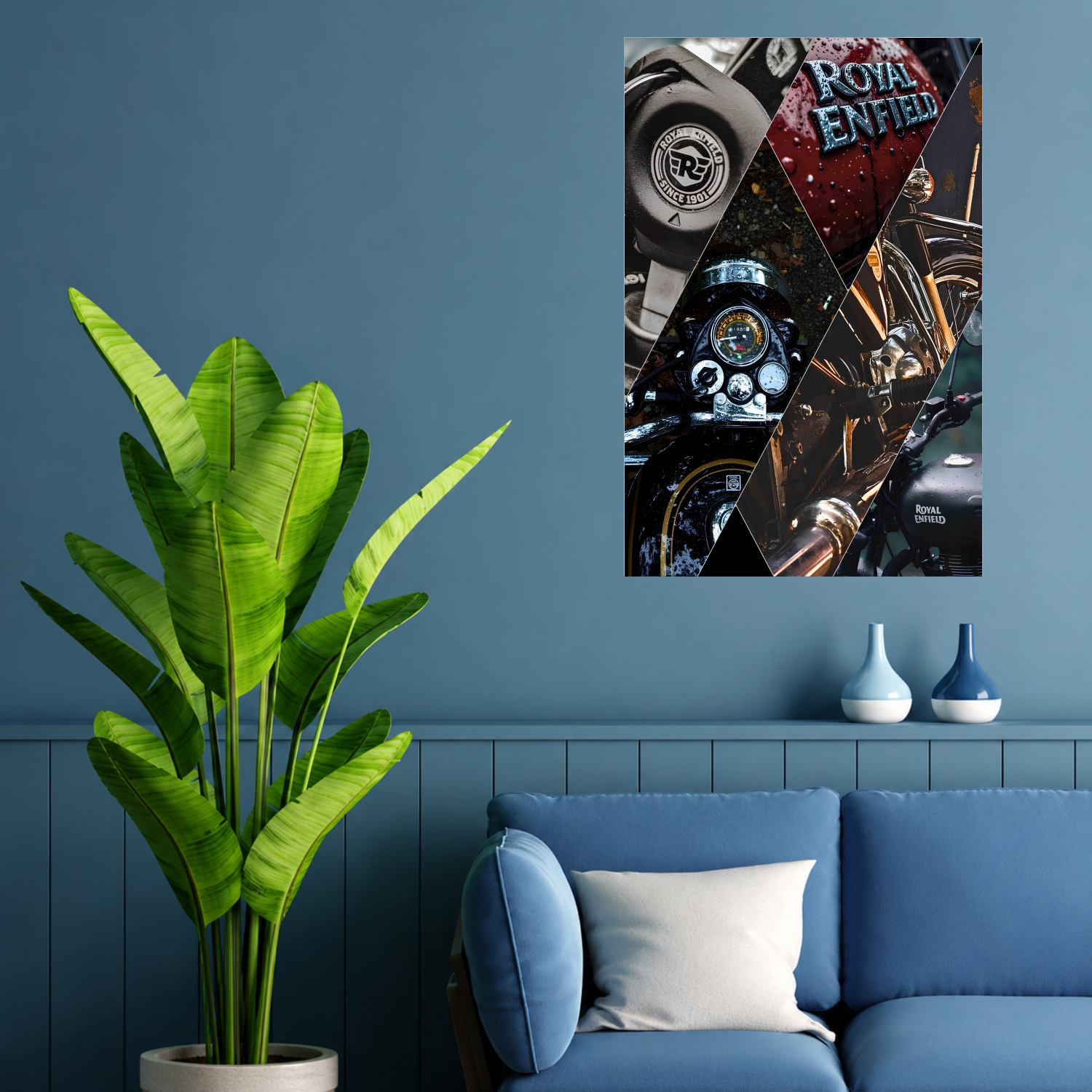 Royal Enfield Heritage Motorcycle Collage Premium Wall Art Poster