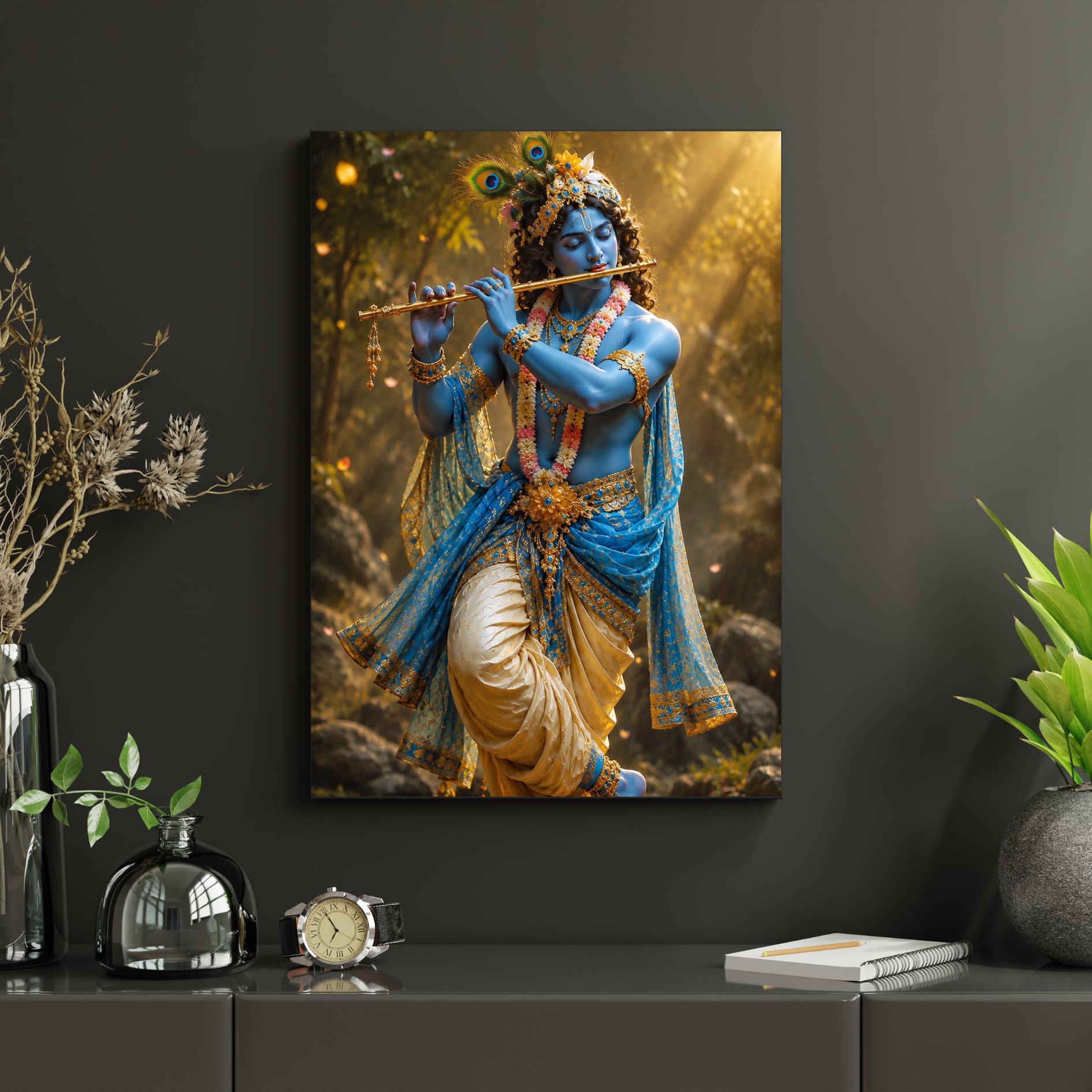 Krishna Playing Flute Wall Poster