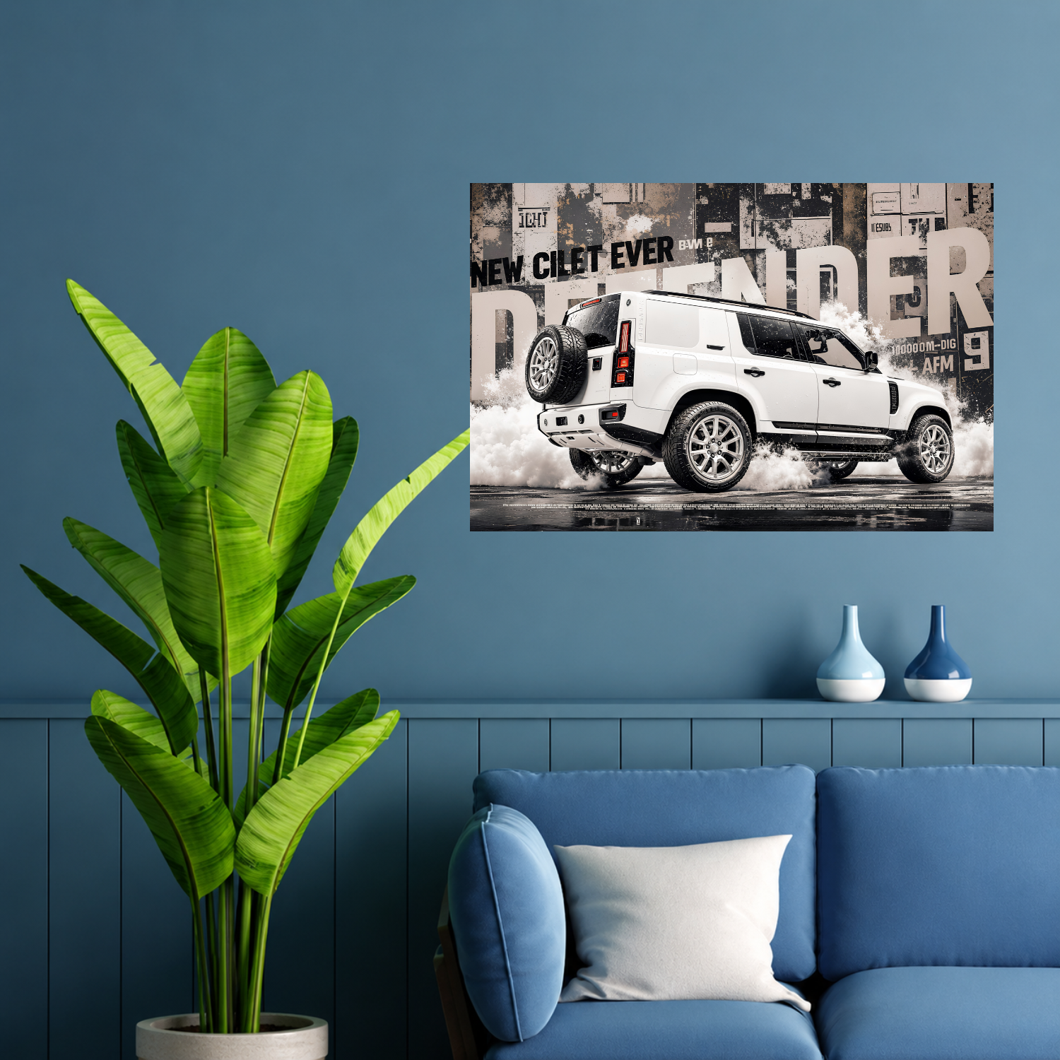 Land Rover Defender 110 White SUV Premium Wall Art Poster